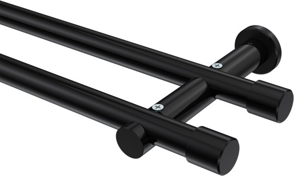 Gardinenstange Metall 20 mm Ø 2-läufig PLATON - Santo Schwarz (ohne Ringe) 100 cm