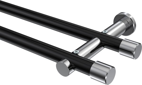 Gardinenstange Metall 20 mm Ø 2-läufig PLATON - Santo Schwarz / Chrom (ohne Ringe) 100 cm