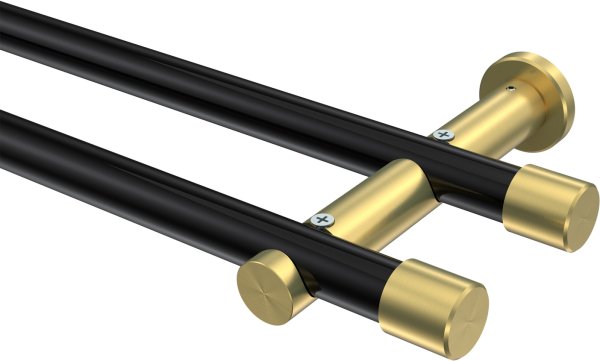 Gardinenstange Metall 20 mm Ø 2-läufig PLATON - Santo Schwarz / Messing-Optik (ohne Ringe) 100 cm