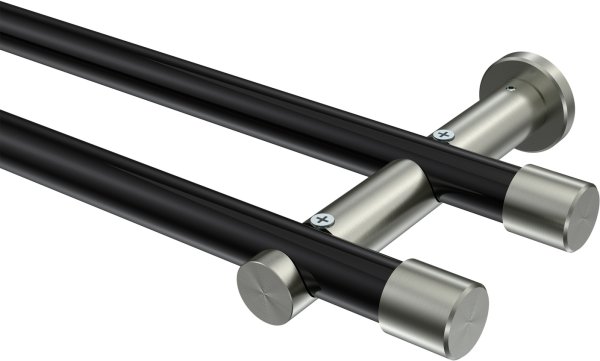 Gardinenstange Metall 20 mm Ø 2-läufig PLATON - Santo Schwarz / Edelstahl-Optik (ohne Ringe) 100 cm