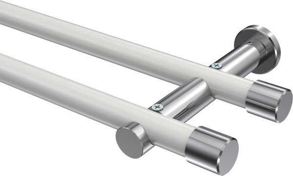 Gardinenstange Metall 20 mm Ø 2-läufig PLATON - Santo Weiß / Chrom (ohne Ringe) 100 cm