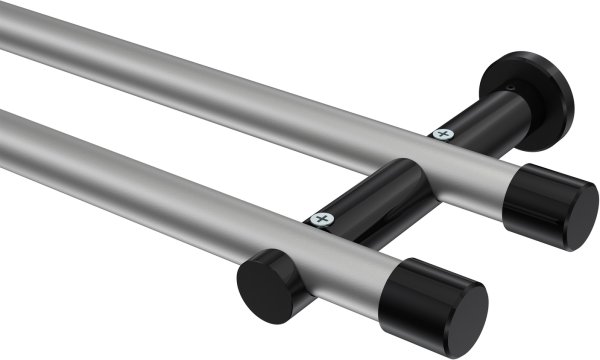 Gardinenstange Metall 20 mm Ø 2-läufig PLATON - Santo Silbergrau / Schwarz (ohne Ringe) 100 cm