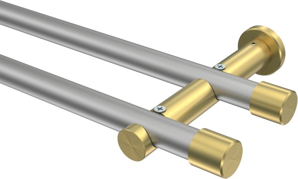 Gardinenstange Metall 20 mm Ø 2-läufig PLATON - Santo Silbergrau / Messing-Optik (ohne Ringe) 100 cm