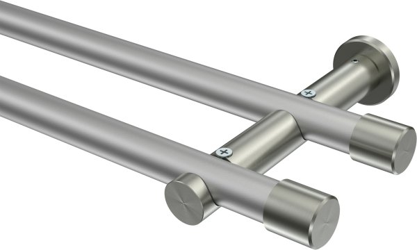 Gardinenstange Metall 20 mm Ø 2-läufig PLATON - Santo Silbergrau / Edelstahl-Optik (ohne Ringe) 100 cm
