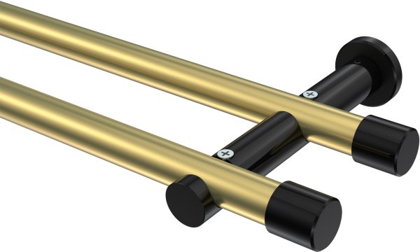 Gardinenstange Metall 20 mm Ø 2-läufig PLATON - Santo Messing-Optik / Schwarz (ohne Ringe) 100 cm