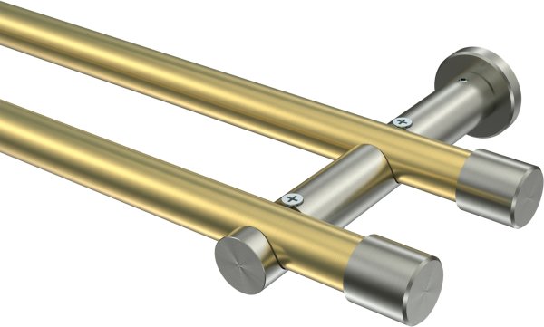 Gardinenstange Messing-Optik / Edelstahl-Optik 20 mm Ø 2-läufig PLATON - Santo (ohne Ringe) 100 cm