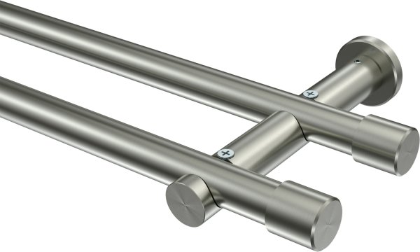 Gardinenstange Edelstahl-Optik 20 mm Ø 2-läufig PLATON - Santo (ohne Ringe) 100 cm