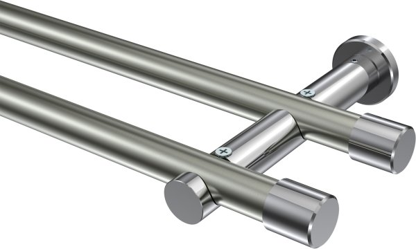 Gardinenstange Metall 20 mm Ø 2-läufig PLATON - Santo Edelstahl-Optik / Chrom (ohne Ringe) 100 cm