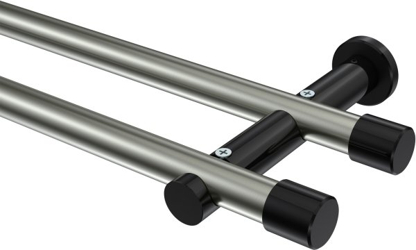 Gardinenstange Metall 20 mm Ø 2-läufig PLATON - Santo Edelstahl-Optik / Schwarz (ohne Ringe) 100 cm