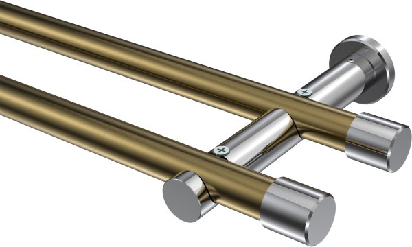 Gardinenstange Metall 20 mm Ø 2-läufig PLATON - Santo Messing Antik / Chrom (ohne Ringe) 100 cm