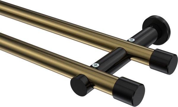 Gardinenstange Metall 20 mm Ø 2-läufig PLATON - Santo Messing Antik / Schwarz (ohne Ringe) 100 cm