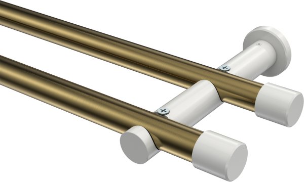 Gardinenstange Metall 20 mm Ø 2-läufig PLATON - Santo Messing Antik / Weiß (ohne Ringe) 100 cm