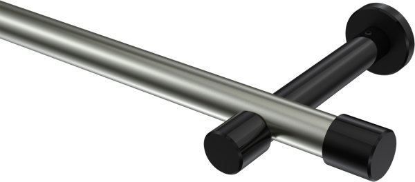 Gardinenstange Metall 20 mm Ø PRESTIGE - Santo Edelstahl-Optik / Schwarz (ohne Ringe) 100 cm