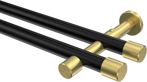 Gardinenstange Metall 20 mm Ø 2-läufig PRESTIGE - Santo Schwarz / Messing-Optik (ohne Ringe) 100 cm