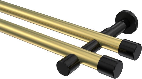 Gardinenstange Metall 20 mm Ø 2-läufig PRESTIGE - Santo Messing-Optik / Schwarz (ohne Ringe) 100 cm