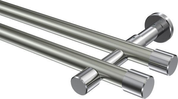 Gardinenstange Metall 20 mm Ø 2-läufig PRESTIGE - Santo Edelstahl-Optik / Chrom (ohne Ringe) 100 cm