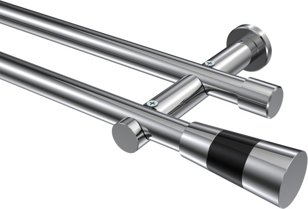 Gardinenstange Metall 20 mm Ø 2-läufig PLATON - Tanara Chrom (ohne Ringe) 100 cm