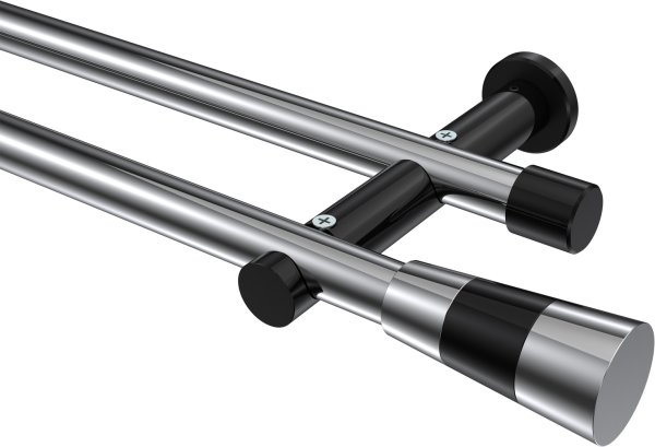 Gardinenstange Metall 20 mm Ø 2-läufig PLATON - Tanara Chrom / Schwarz (ohne Ringe) 100 cm