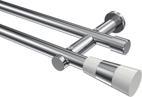Gardinenstange Metall 20 mm Ø 2-läufig PLATON - Tanara Chrom (ohne Ringe) 100 cm