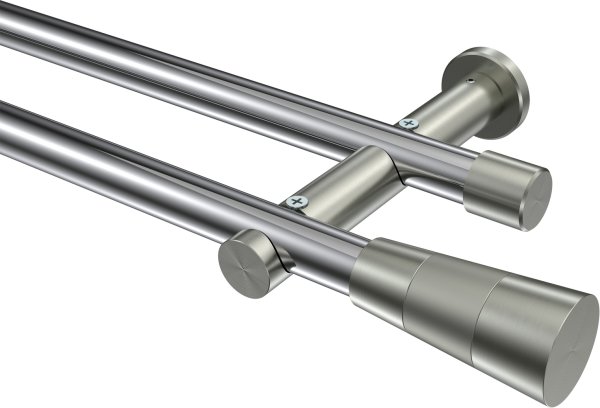 Gardinenstange Metall 20 mm Ø 2-läufig PLATON - Tanara Chrom / Edelstahl-Optik (ohne Ringe) 100 cm