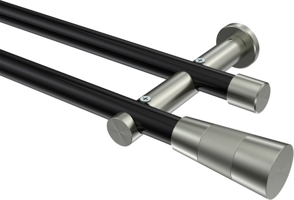 Gardinenstange Metall 20 mm Ø 2-läufig PLATON - Tanara Schwarz / Edelstahl-Optik (ohne Ringe) 100 cm