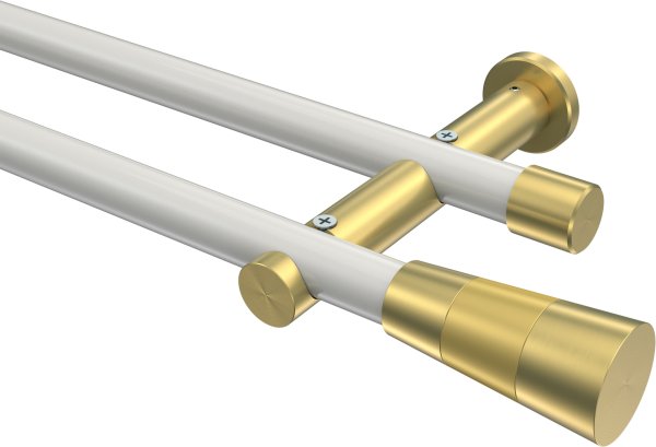 Gardinenstange Metall 20 mm Ø 2-läufig PLATON - Tanara Weiß / Messing-Optik (ohne Ringe) 100 cm