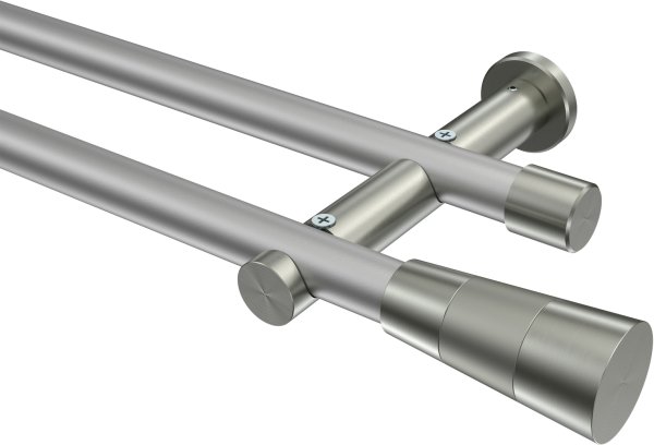 Gardinenstange Metall 20 mm Ø 2-läufig PLATON - Tanara Silbergrau / Edelstahl-Optik (ohne Ringe) 100 cm