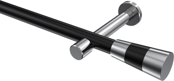 Gardinenstange Metall 20 mm Ø PRESTIGE - Tanara Schwarz / Chrom (ohne Ringe) 100 cm
