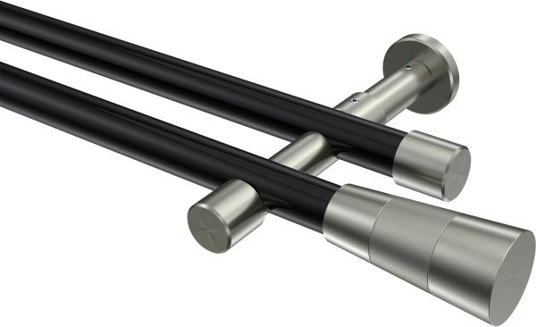 Gardinenstange Metall 20 mm Ø 2-läufig PRESTIGE - Tanara Schwarz / Edelstahl-Optik (ohne Ringe) 100 cm