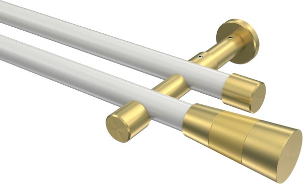 Gardinenstange Metall 20 mm Ø 2-läufig PRESTIGE - Tanara Weiß / Messing-Optik (ohne Ringe) 100 cm
