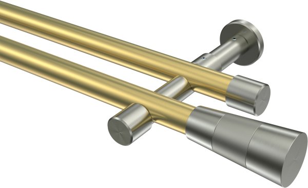 Gardinenstange Messing-Optik / Edelstahl-Optik 20 mm Ø 2-läufig PRESTIGE - Tanara (ohne Ringe) 100 cm