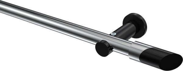 Gardinenstange Metall 20 mm Ø PLATON - Verano Chrom / Schwarz (ohne Ringe) 100 cm