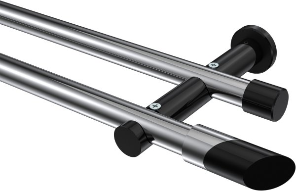 Gardinenstange Metall 20 mm Ø 2-läufig PLATON - Verano Chrom / Schwarz (ohne Ringe) 100 cm