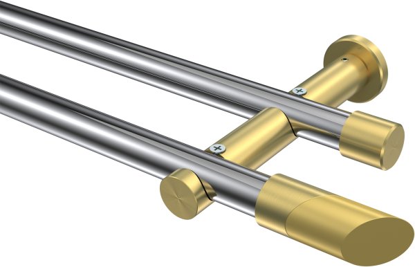 Gardinenstange Metall 20 mm Ø 2-läufig PLATON - Verano Chrom / Messing-Optik (ohne Ringe) 100 cm