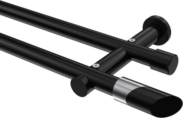 Gardinenstange Metall 20 mm Ø 2-läufig PLATON - Verano Schwarz (ohne Ringe) 100 cm