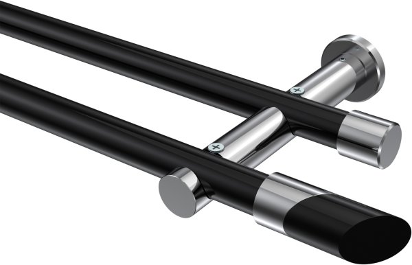 Gardinenstange Metall 20 mm Ø 2-läufig PLATON - Verano Schwarz / Chrom (ohne Ringe) 100 cm
