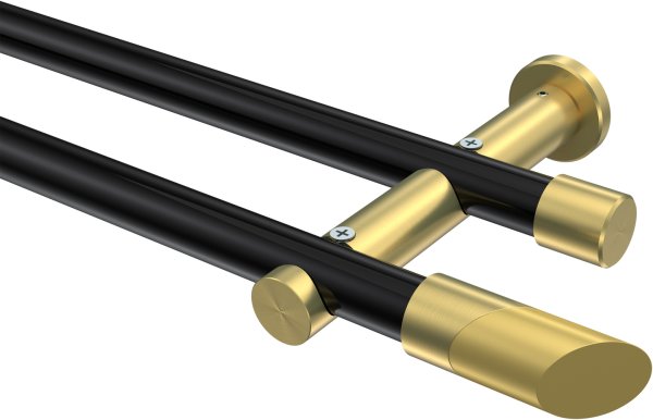 Gardinenstange Metall 20 mm Ø 2-läufig PLATON - Verano Schwarz / Messing-Optik (ohne Ringe) 100 cm