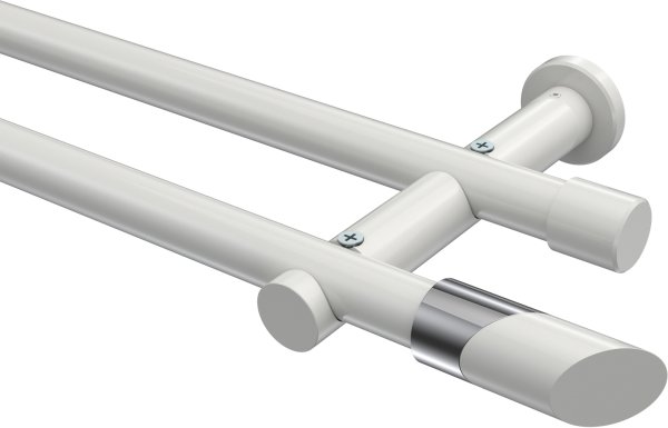 Gardinenstange Metall 20 mm Ø 2-läufig PLATON - Verano Weiß (ohne Ringe) 100 cm