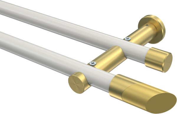 Gardinenstange Metall 20 mm Ø 2-läufig PLATON - Verano Weiß / Messing-Optik (ohne Ringe) 100 cm