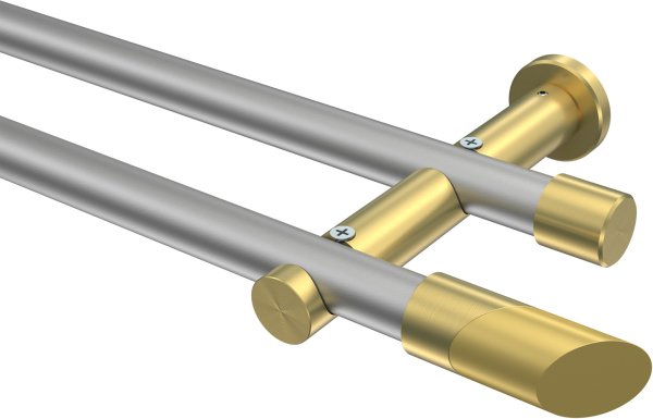 Gardinenstange Metall 20 mm Ø 2-läufig PLATON - Verano Silbergrau / Messing-Optik (ohne Ringe) 100 cm