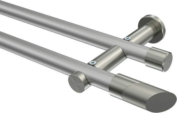 Gardinenstange Metall 20 mm Ø 2-läufig PLATON - Verano Silbergrau / Edelstahl-Optik (ohne Ringe) 100 cm