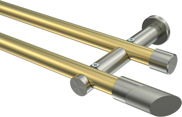 Gardinenstange Messing-Optik / Edelstahl-Optik 20 mm Ø 2-läufig PLATON - Verano (ohne Ringe) 100 cm