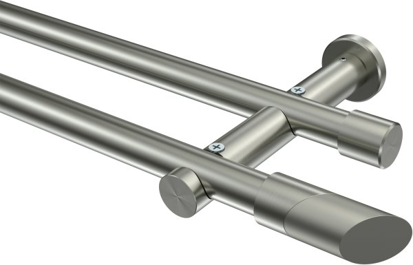 Gardinenstange Edelstahl-Optik 20 mm Ø 2-läufig PLATON - Verano (ohne Ringe) 100 cm