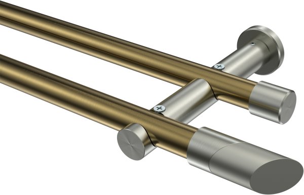 Gardinenstange Metall 20 mm Ø 2-läufig PLATON - Verano Messing Antik / Edelstahl-Optik (ohne Ringe) 100 cm