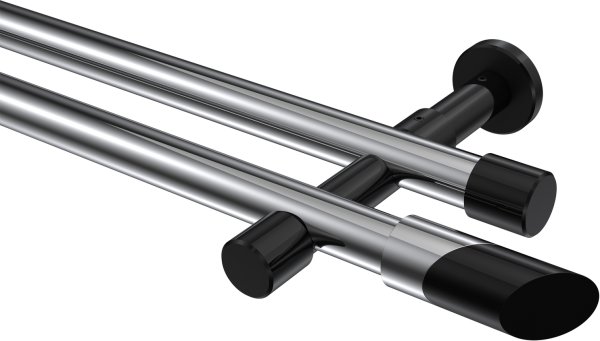 Gardinenstange Metall 20 mm Ø 2-läufig PRESTIGE - Verano Chrom / Schwarz (ohne Ringe) 100 cm