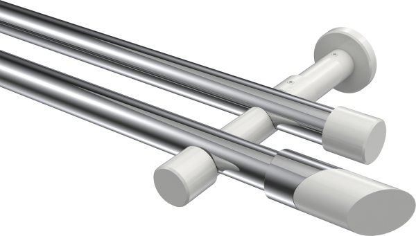 Gardinenstange Metall 20 mm Ø 2-läufig PRESTIGE - Verano Chrom / Weiß (ohne Ringe) 100 cm