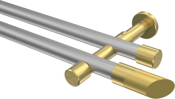 Gardinenstange Metall 20 mm Ø 2-läufig PRESTIGE - Verano Silbergrau / Messing-Optik (ohne Ringe) 100 cm