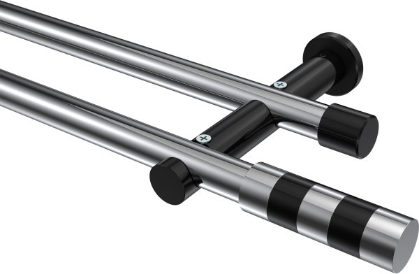 Gardinenstange Metall 20 mm Ø 2-läufig PLATON - Mavell Chrom / Schwarz (ohne Ringe) 100 cm