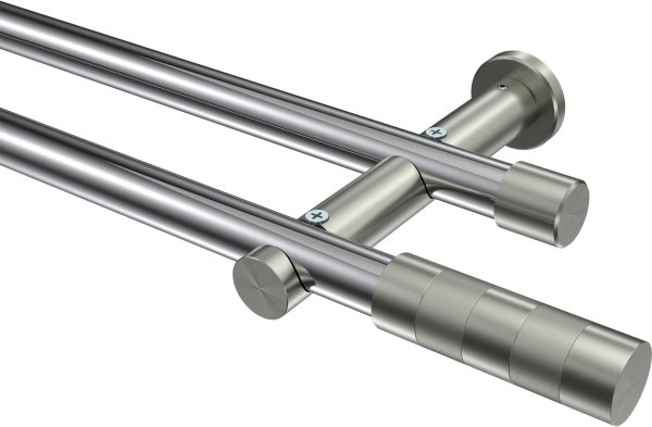 Gardinenstange Metall 20 mm Ø 2-läufig PLATON - Mavell Chrom / Edelstahl-Optik (ohne Ringe) 100 cm