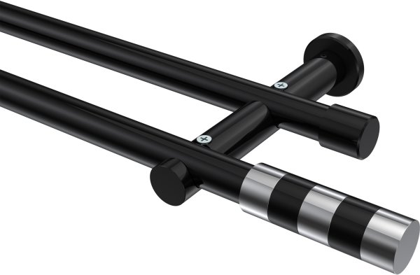 Gardinenstange Metall 20 mm Ø 2-läufig PLATON - Mavell Schwarz (ohne Ringe) 100 cm